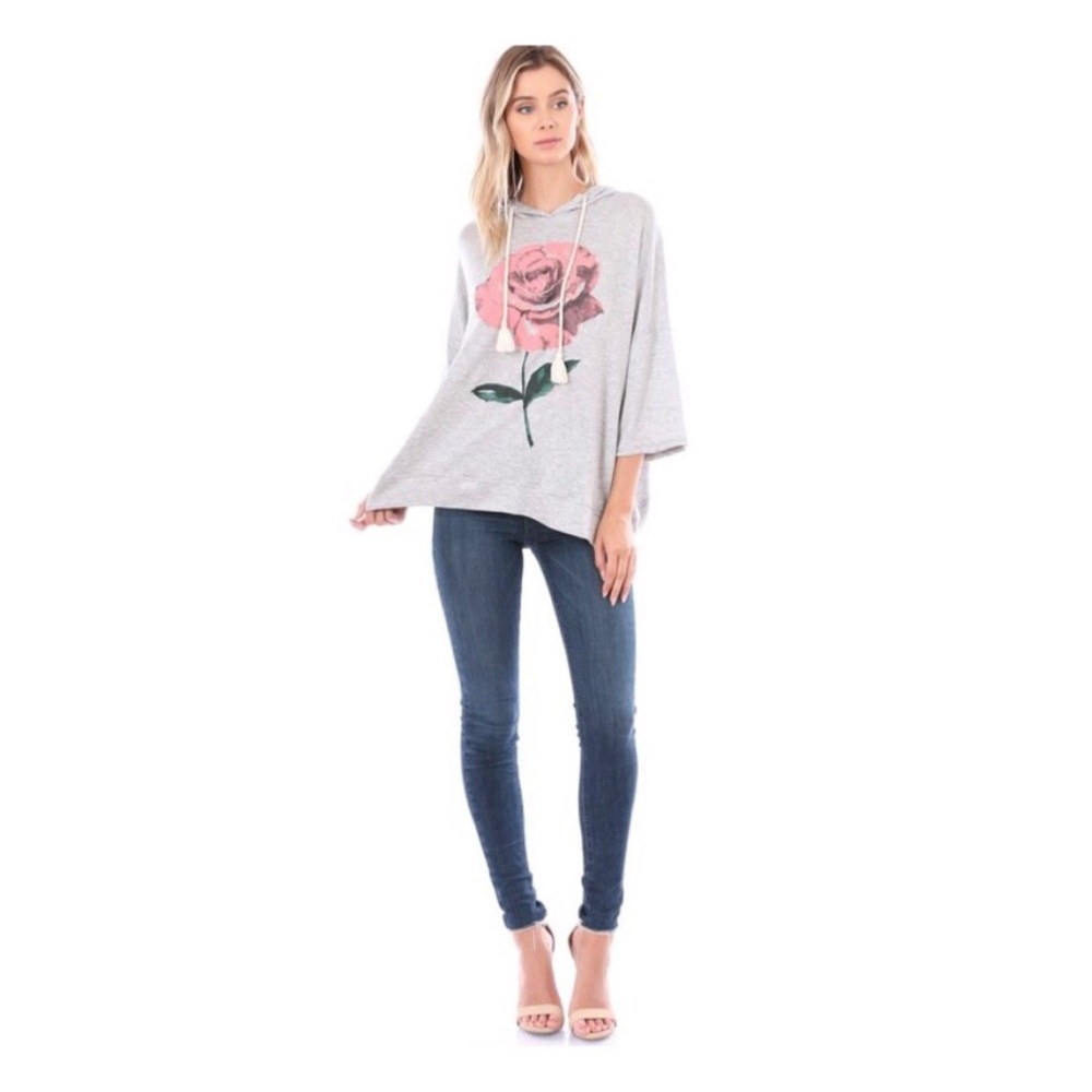 Rose graphic open back hoodie top - Picture 2 of 6